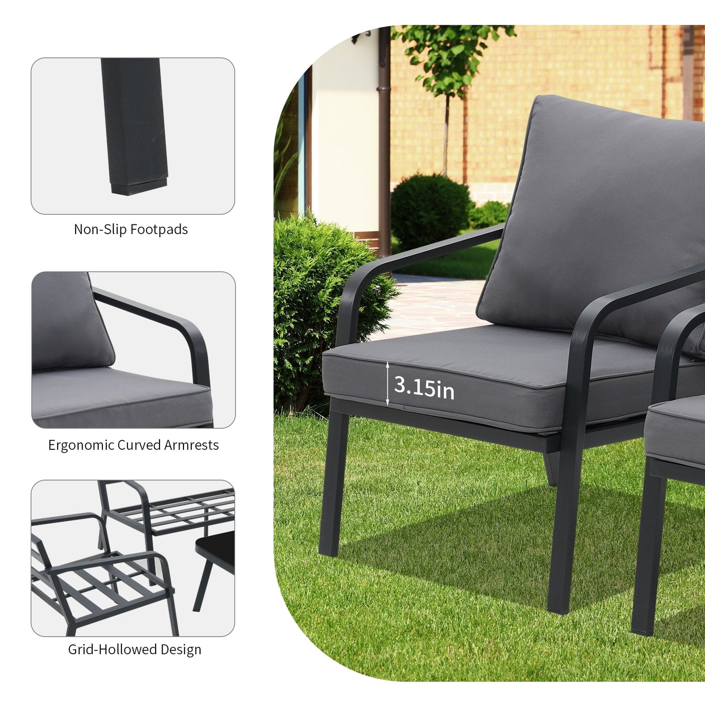 Set da conversazione per patio in alluminio Zenova da 2/4 pezzi, divano componibile da esterno con sedie singole