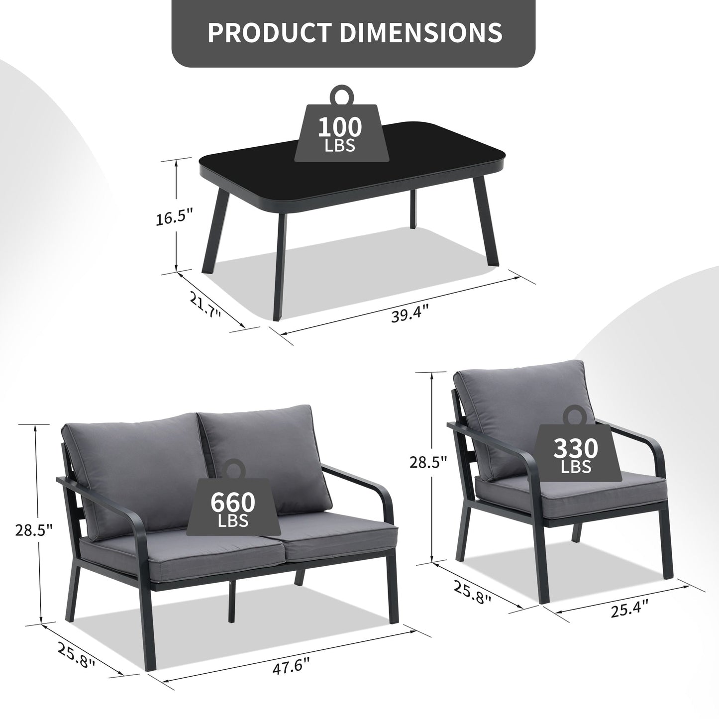 Set da conversazione per patio in alluminio Zenova da 2/4 pezzi, divano componibile da esterno con sedie singole