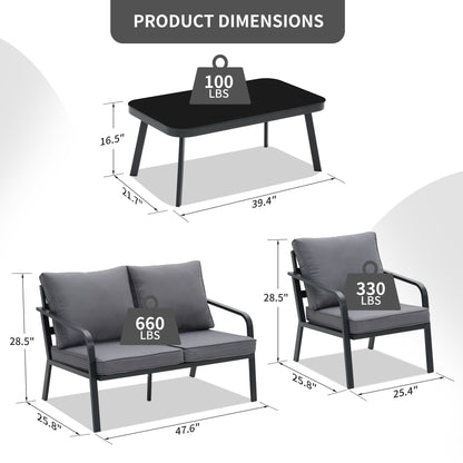 Set da conversazione per patio in alluminio Zenova da 2/4 pezzi, divano componibile da esterno con sedie singole