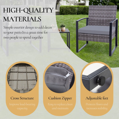 Set da giardino Zenova da 3 pezzi, tavolo e sedie in vimini, set da 2, mobili da balcone in rattan resistenti alle intemperie