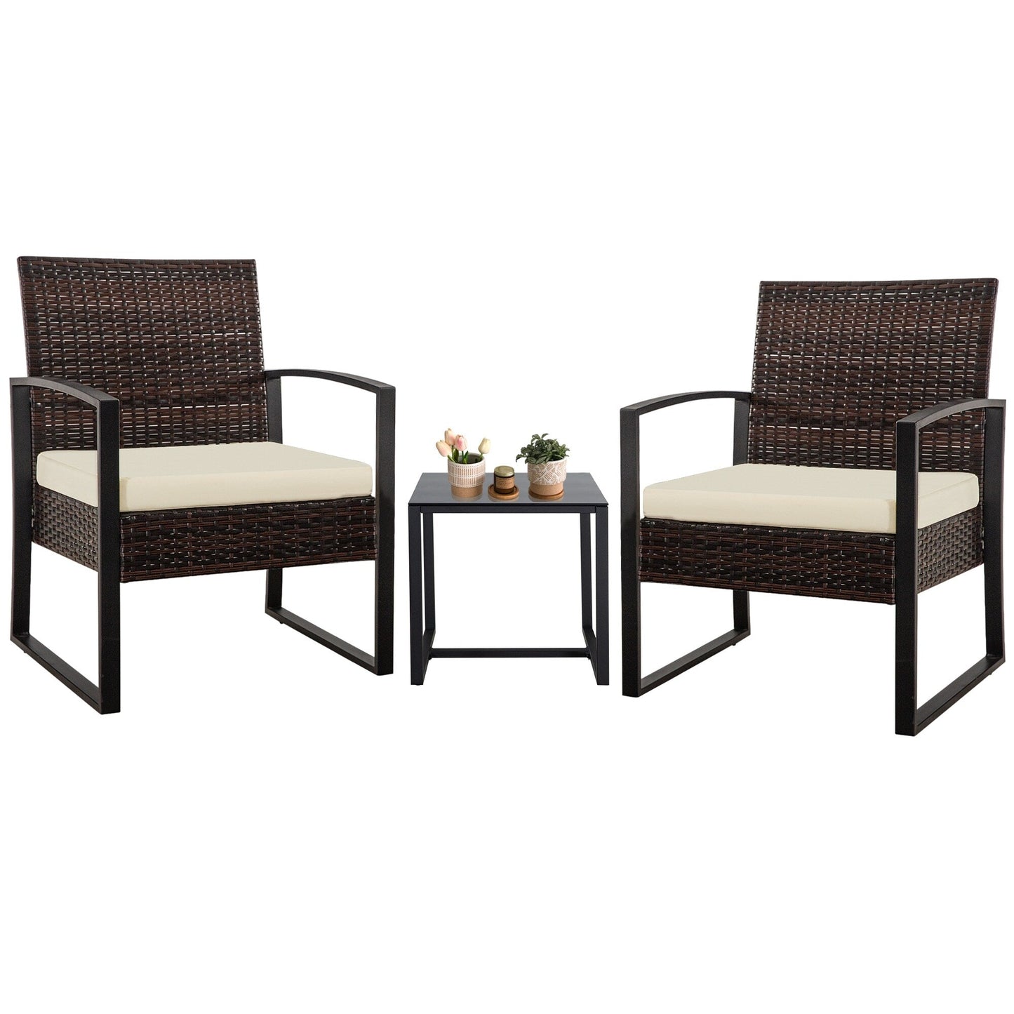 Set da giardino Zenova da 3 pezzi, tavolo e sedie in vimini, set da 2, mobili da balcone in rattan resistenti alle intemperie