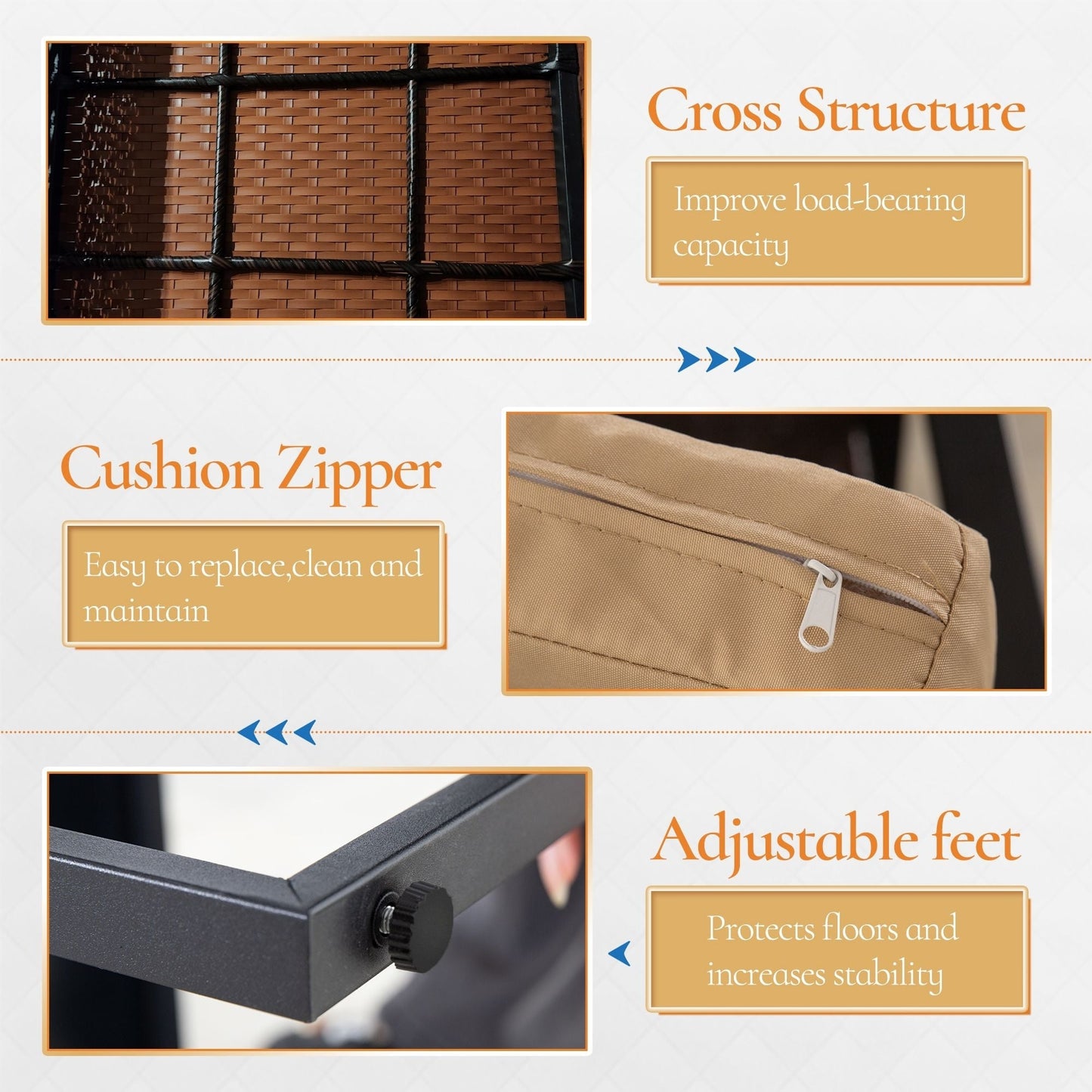 Set da giardino Zenova da 3 pezzi, tavolo e sedie in vimini, set da 2, mobili da balcone in rattan resistenti alle intemperie