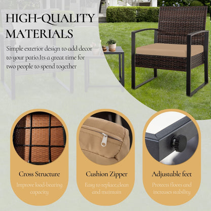 Set da giardino Zenova da 3 pezzi, tavolo e sedie in vimini, set da 2, mobili da balcone in rattan resistenti alle intemperie