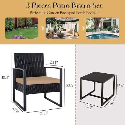 Set da giardino Zenova da 3 pezzi, tavolo e sedie in vimini, set da 2, mobili da balcone in rattan resistenti alle intemperie