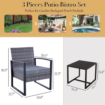 Set da giardino Zenova da 3 pezzi, tavolo e sedie in vimini, set da 2, mobili da balcone in rattan resistenti alle intemperie