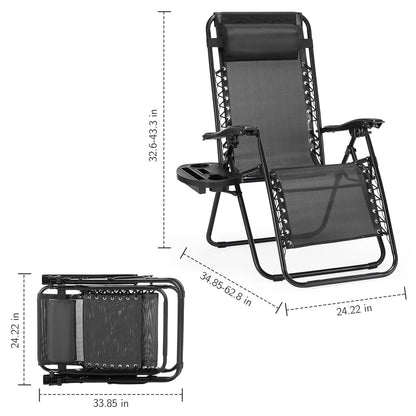 Poltrona reclinabile pieghevole da esterno Zero Gravity Lounge Chair con poggiatesta, portabicchieri e vassoio rimovibile