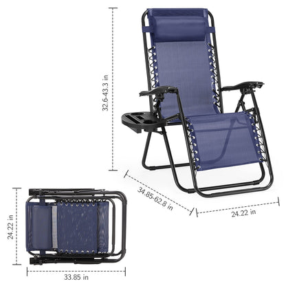 Poltrona reclinabile pieghevole da esterno Zero Gravity Lounge Chair con poggiatesta, portabicchieri e vassoio rimovibile