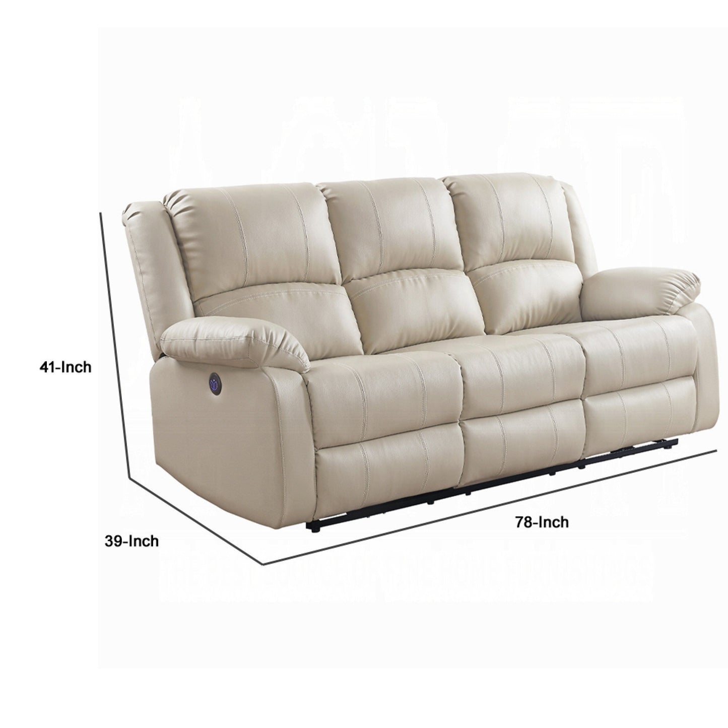 Divano reclinabile elettrico Zuru, 78 pollici, braccioli imbottiti, similpelle beige