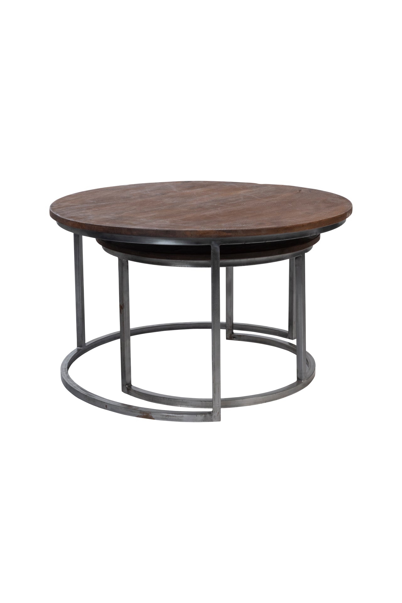 Tavolino basso rotondo legno e metallo - set 1/2