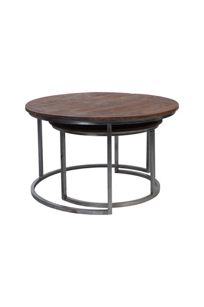 Tavolino basso rotondo legno e metallo - set 1/2