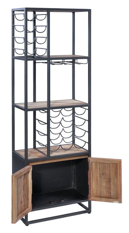 Credenza portabottiglie con 2 sportelli in legno e metallo