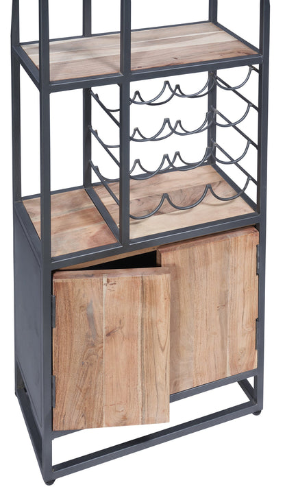 Credenza portabottiglie con 2 sportelli in legno e metallo