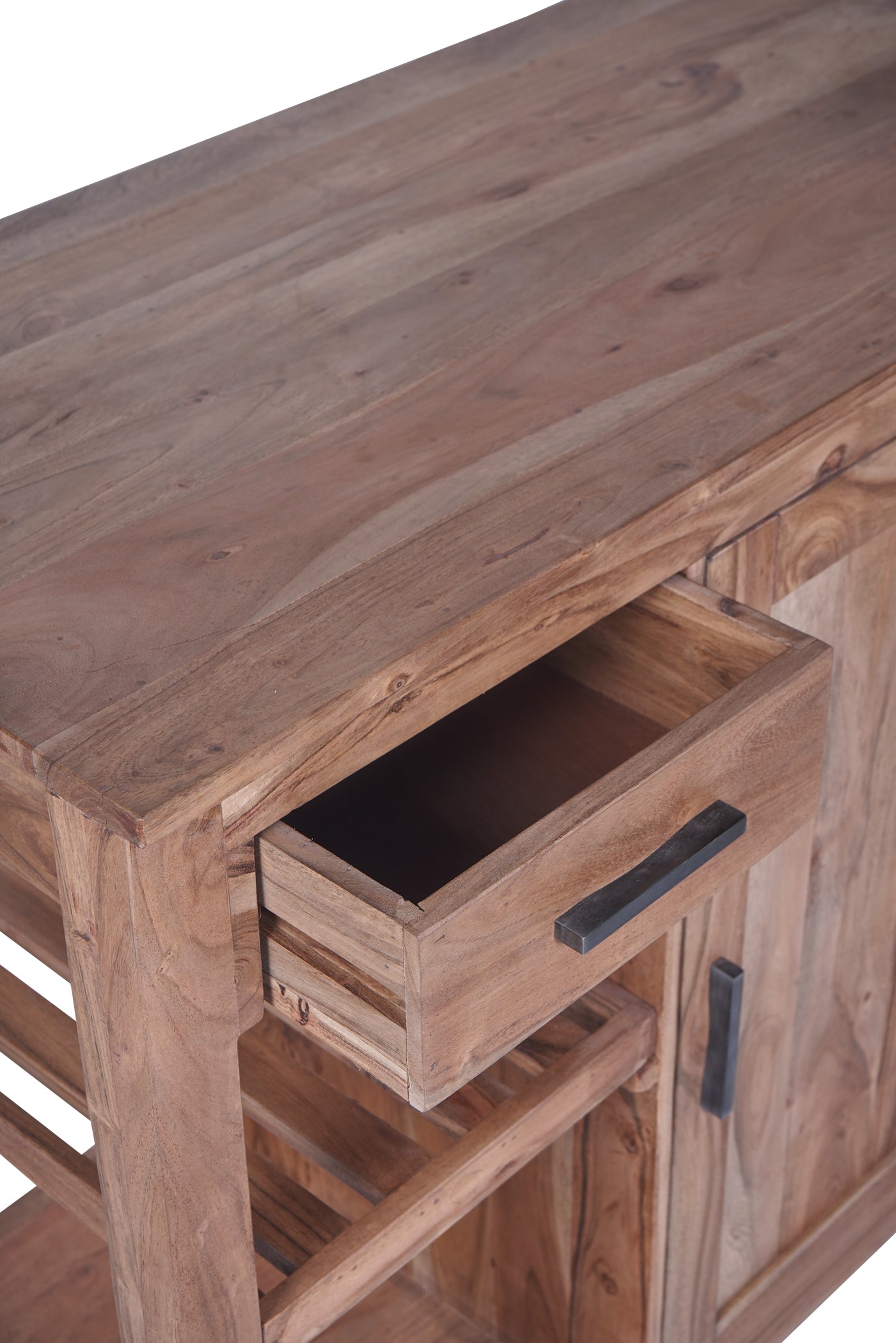 Credenza postazione lavoro piano ampliabile e ruote in legno