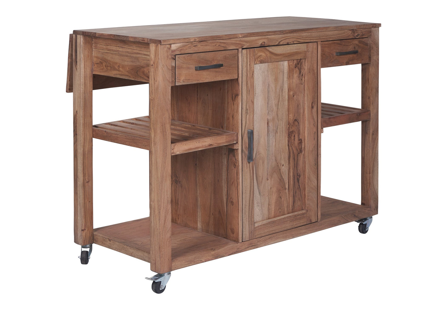 Credenza postazione lavoro piano ampliabile e ruote in legno