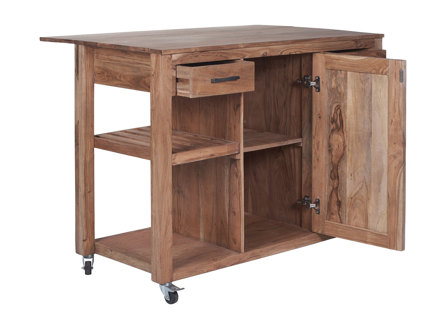 Credenza postazione lavoro piano ampliabile e ruote in legno