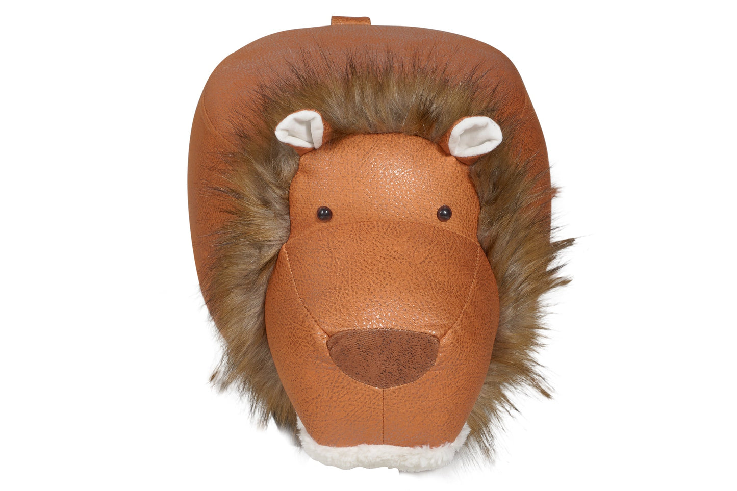 Pouf imbottito in fintapelle e legno - leone