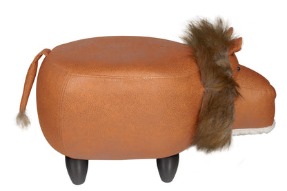 Pouf imbottito in fintapelle e legno - leone