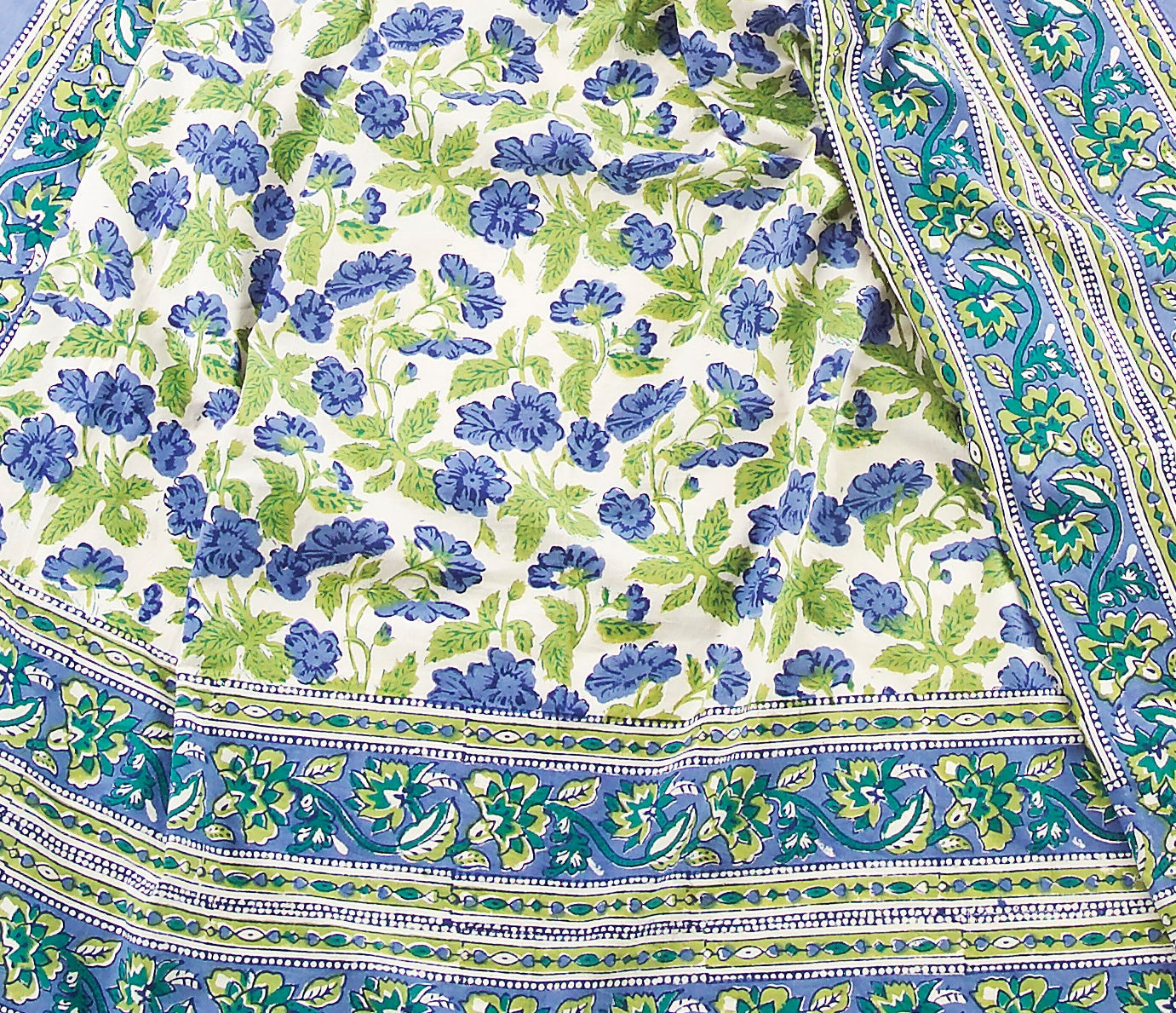 Salento - mezzero singolo decoro blu in cotone - 180x270