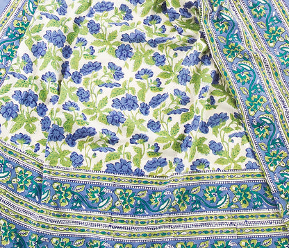 Salento - mezzero singolo decoro blu in cotone - 180x270