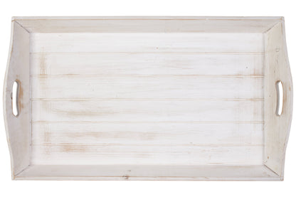 Vassoio rettangolare invito mano in legno bianco