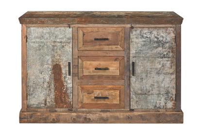 Credenza 2 sportelli metallo e 3 cassetti legno riciclato