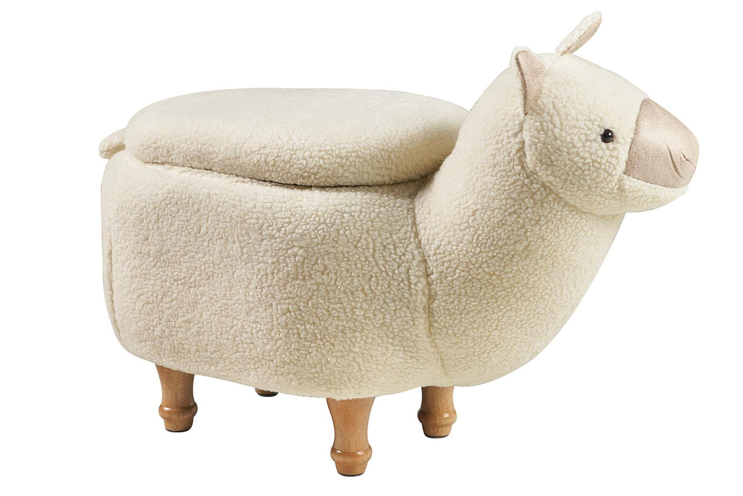 Pouf imbottito in pelliccia sintetica.legno - alpaca con contenitore