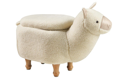 Pouf imbottito in pelliccia sintetica.legno - alpaca con contenitore