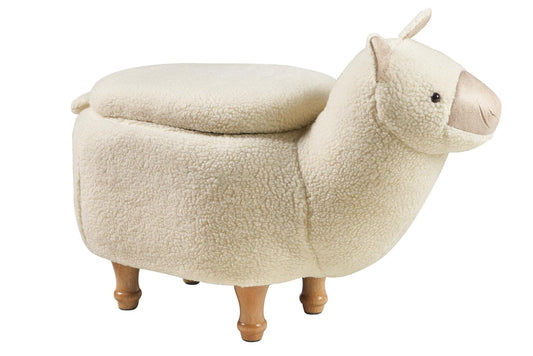 Pouf imbottito in pelliccia sintetica.legno - alpaca con contenitore