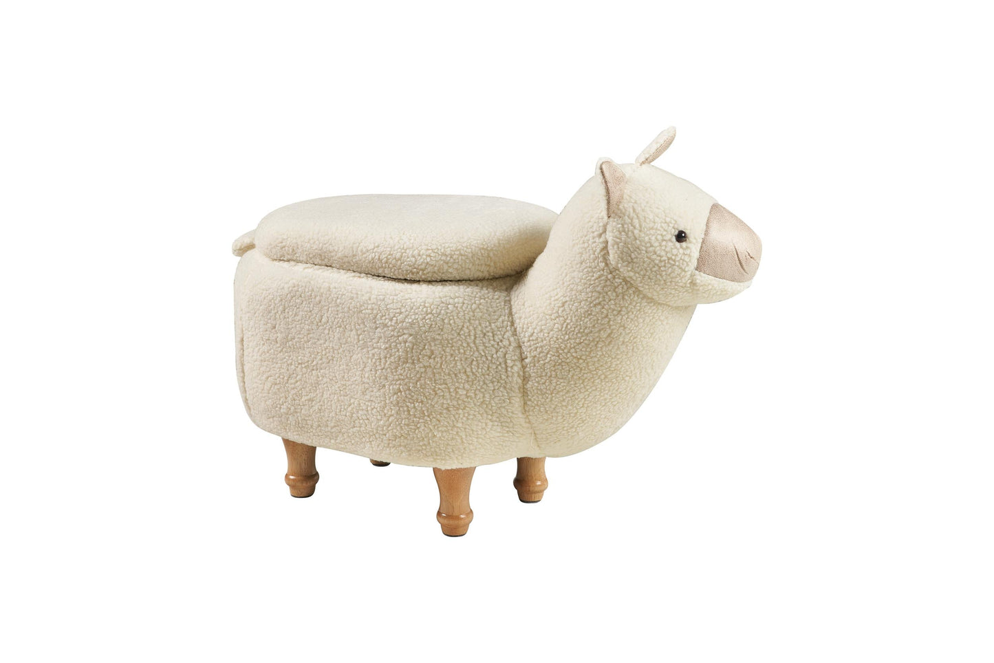 Pouf imbottito in pelliccia sintetica.legno - alpaca con contenitore