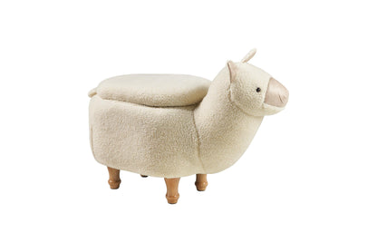 Pouf imbottito in pelliccia sintetica.legno - alpaca con contenitore