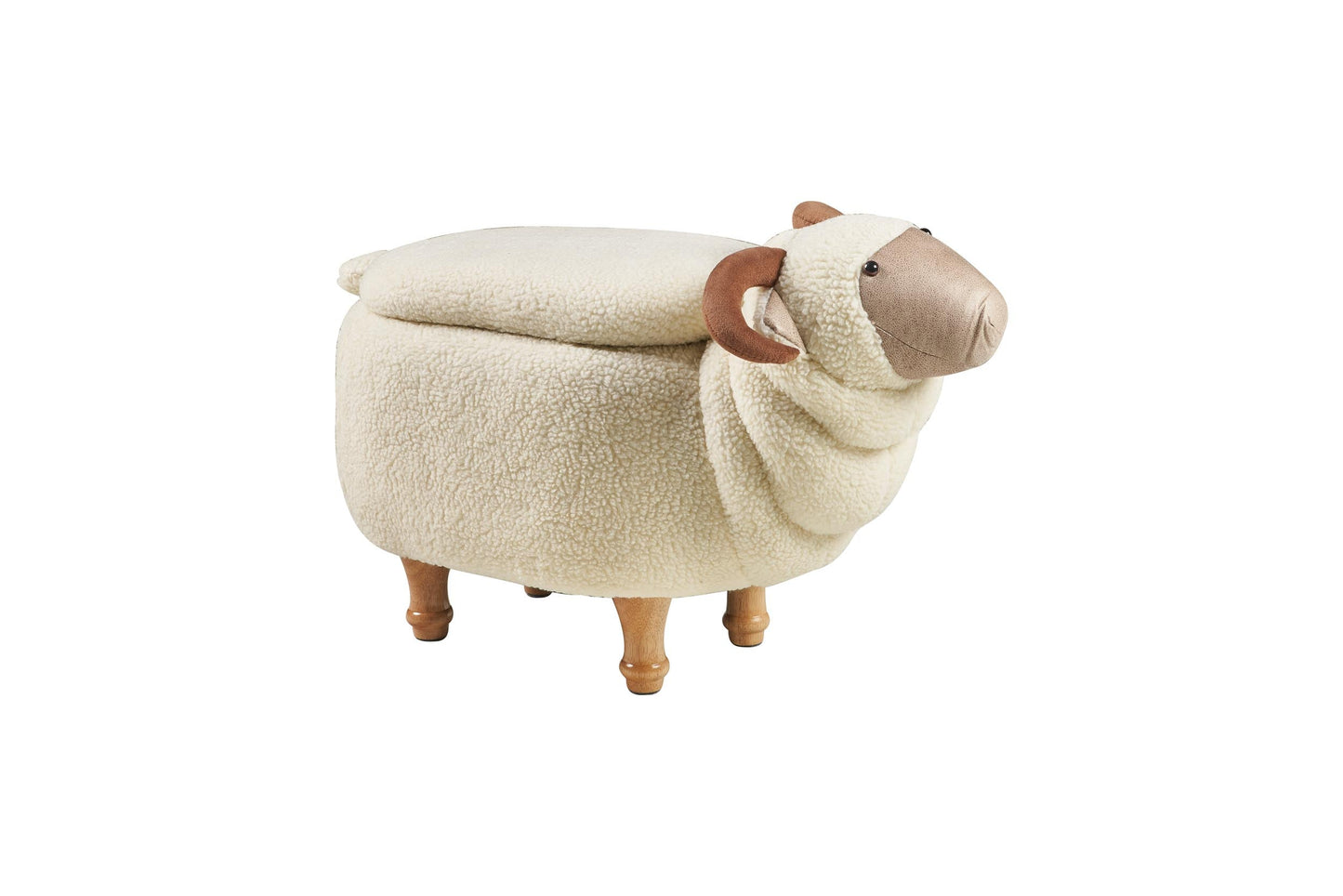 Pouf imbottito pelliccia sintetica,legno - ariete bianco c/conte