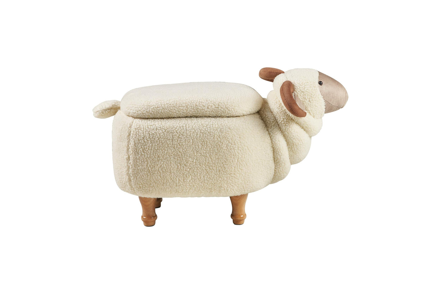 Pouf imbottito pelliccia sintetica,legno - ariete bianco c/conte