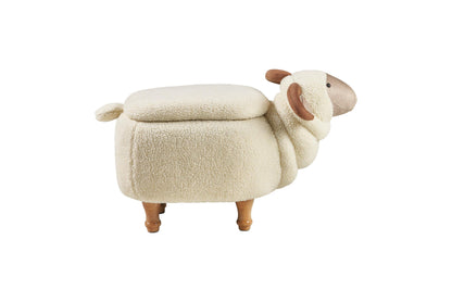 Pouf imbottito pelliccia sintetica,legno - ariete bianco c/conte