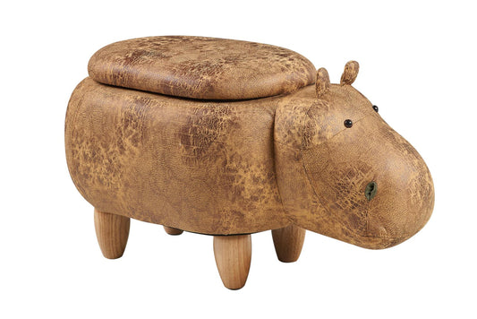 Pouf imbottito pelle sintetica,legno - ippo marrone c/contenitor