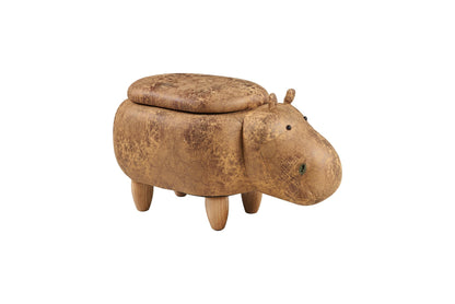 Pouf imbottito pelle sintetica,legno - ippo marrone c/contenitor