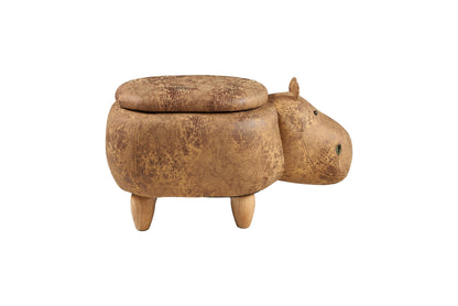 Pouf imbottito pelle sintetica,legno - ippo marrone c/contenitor