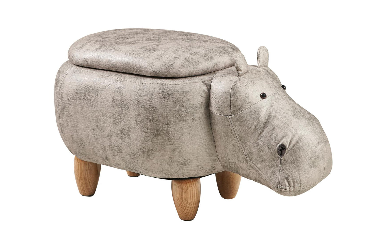 Pouf imbottito in fintapelle, legno - ippo bianco con contenitore