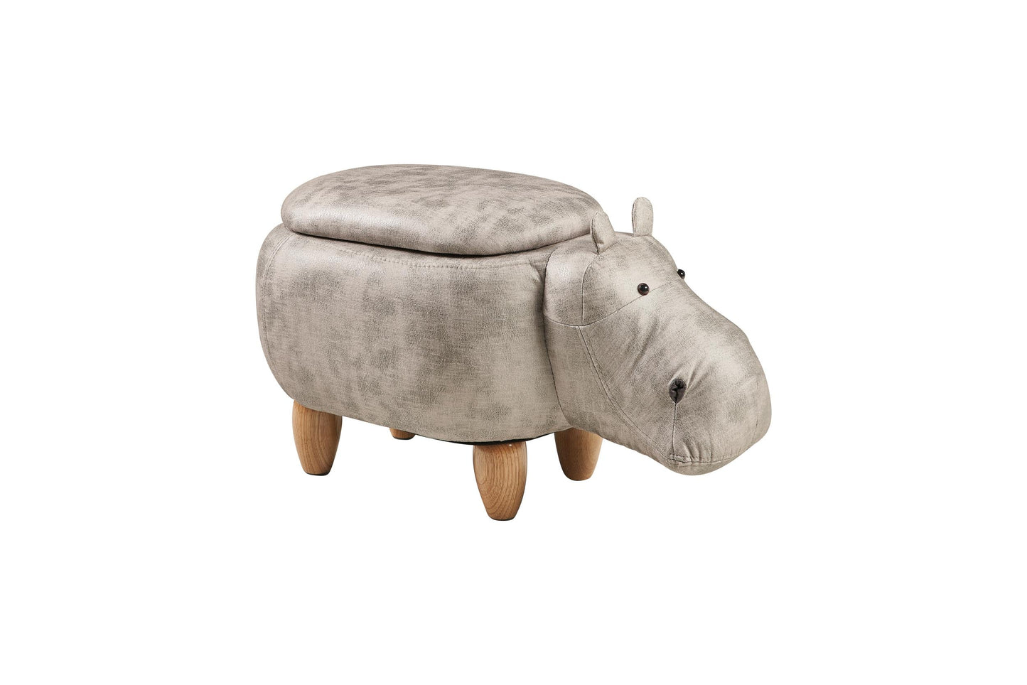 Pouf imbottito in fintapelle, legno - ippo bianco con contenitore