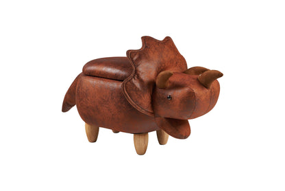 Pouf imbottito finta pelle, legno - rino marrone c/contenitore