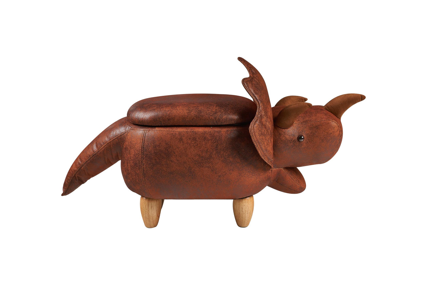 Pouf imbottito finta pelle, legno - rino marrone c/contenitore