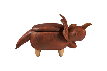 Pouf imbottito finta pelle, legno - rino marrone c/contenitore