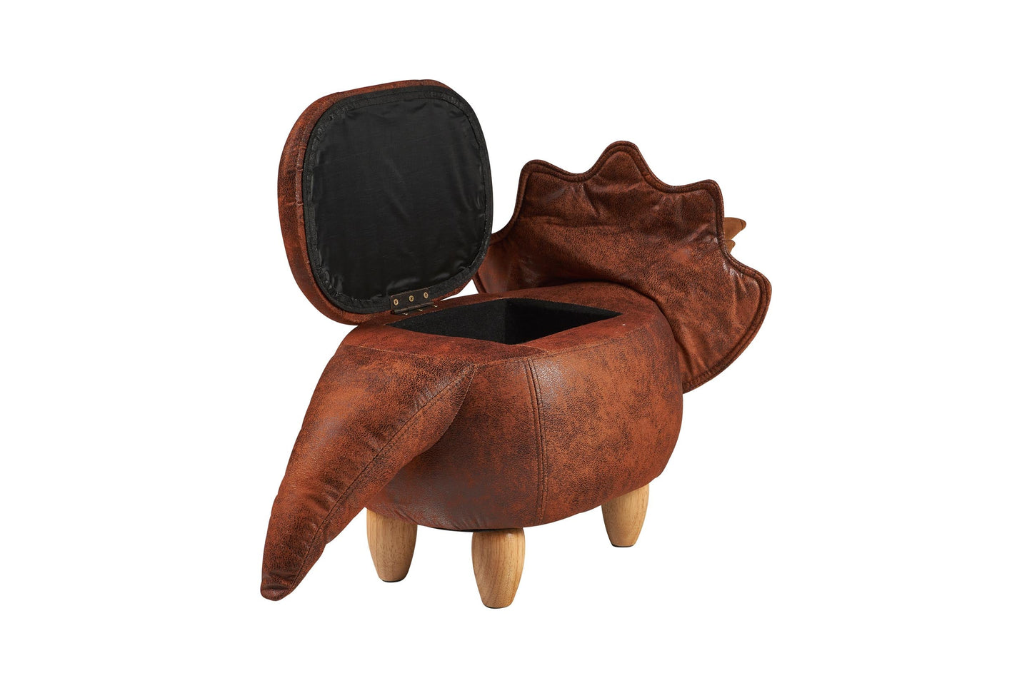 Pouf imbottito finta pelle, legno - rino marrone c/contenitore