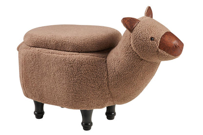 Pouf pelliccia sintetica e legno - alpaca con contenitore marrone