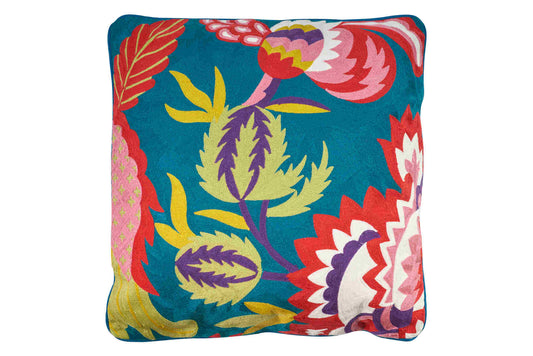 Cuscino fiori colorati base pavone c/interno