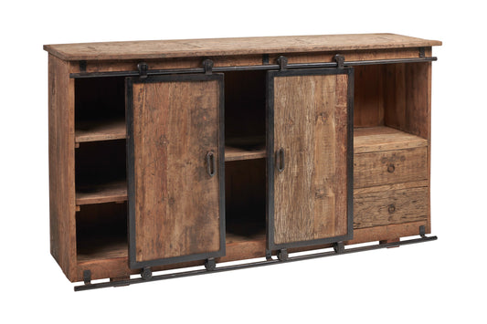 Credenza in legno riciclato con sportelli scorrevoli