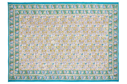 Monreale - mezzero singolo decoro turchese in cotone - 180x270