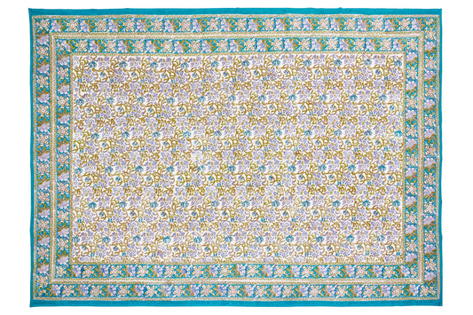 Monreale - mezzero singolo decoro turchese in cotone - 180x270