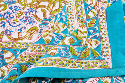 Monreale - mezzero singolo decoro turchese in cotone - 180x270