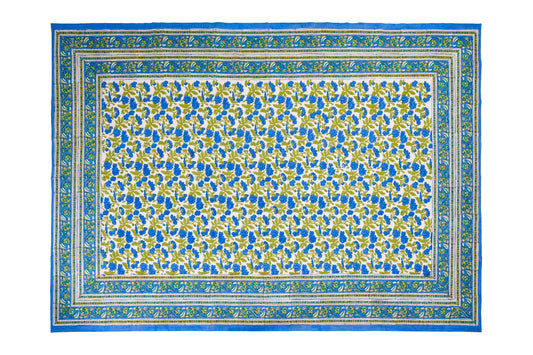 Salento - mezzero singolo decoro blu in cotone - 180x270