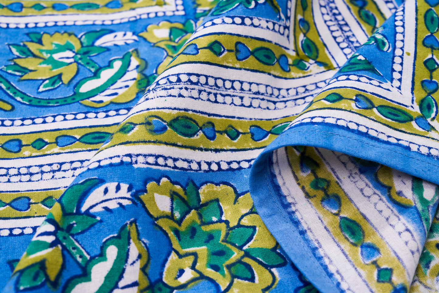 Salento - mezzero singolo decoro blu in cotone - 180x270